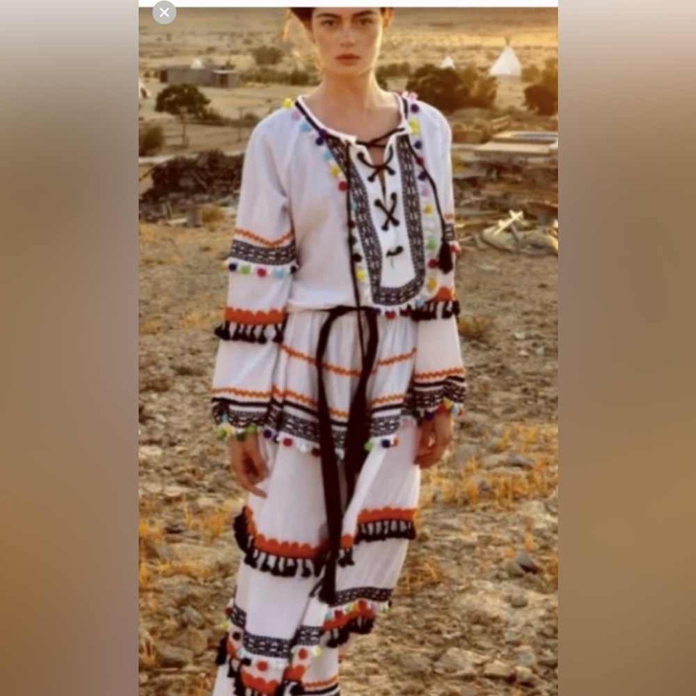 DoDo Bar Or pom pom tassel maxi dress Boho Women’s Small